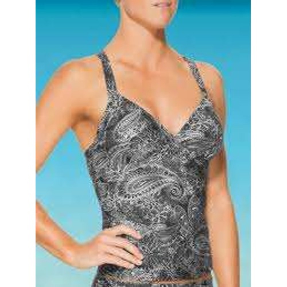 Athleta‎ Playa Tankini Swim Top Black White Paisley 40B/C 426761-00-2-4574 NWT